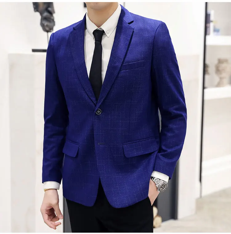 FourSeasons New Large Size Breathable Contrast Color Casual Fashion Business Suit Gentleman British Style Comfortable Men Blazer