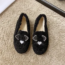 Женская обувь на плоской подошве; Симпатичные плюшевые туфли-лодочки Zapatos de mujer; туфли на плоской подошве Дамская мода на меху однотонная обувь с открытым носком
