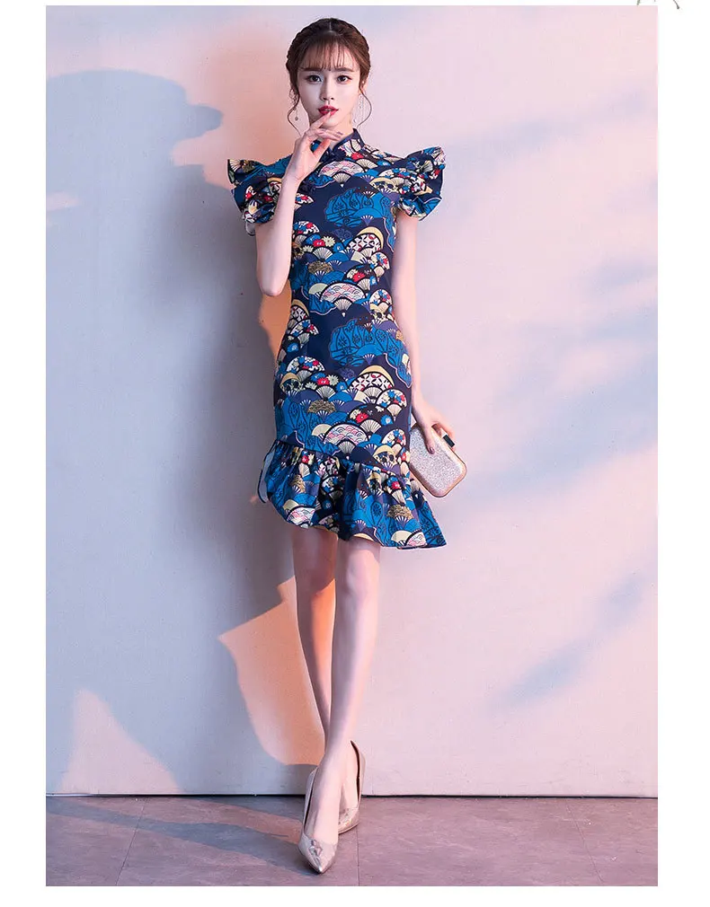 

New Cheongsam nian qing kuan GIRL'S Fashion Short Retro Chinese-style-Improved Hipster Fishtail Dress