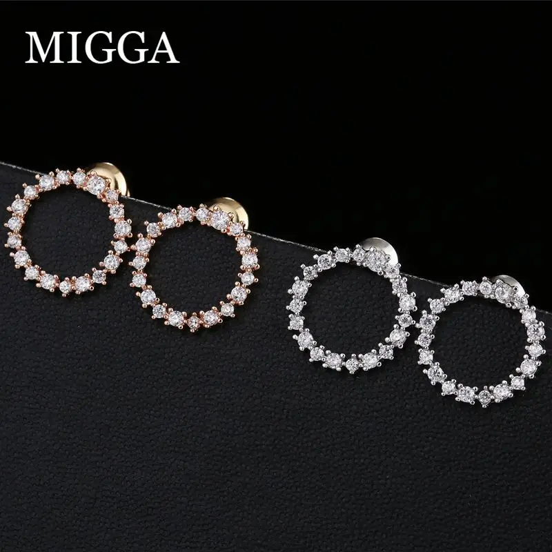MIGGA минимализм круглой формы кубический циркон серьги гвоздики розовое золото цвет CZ Кристалл для женщин шпильки ювелирные изделия