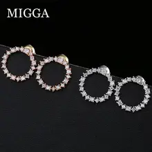 MIGGA минимализм круглой формы кубический циркон серьги гвоздики розовое золото цвет CZ Кристалл для женщин шпильки ювелирные изделия