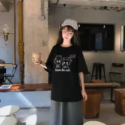 2019 женская летняя футболка, рубашка с круглым воротником, свободная футболка с мультяшным принтом, топы с коротким рукавом, Повседневная