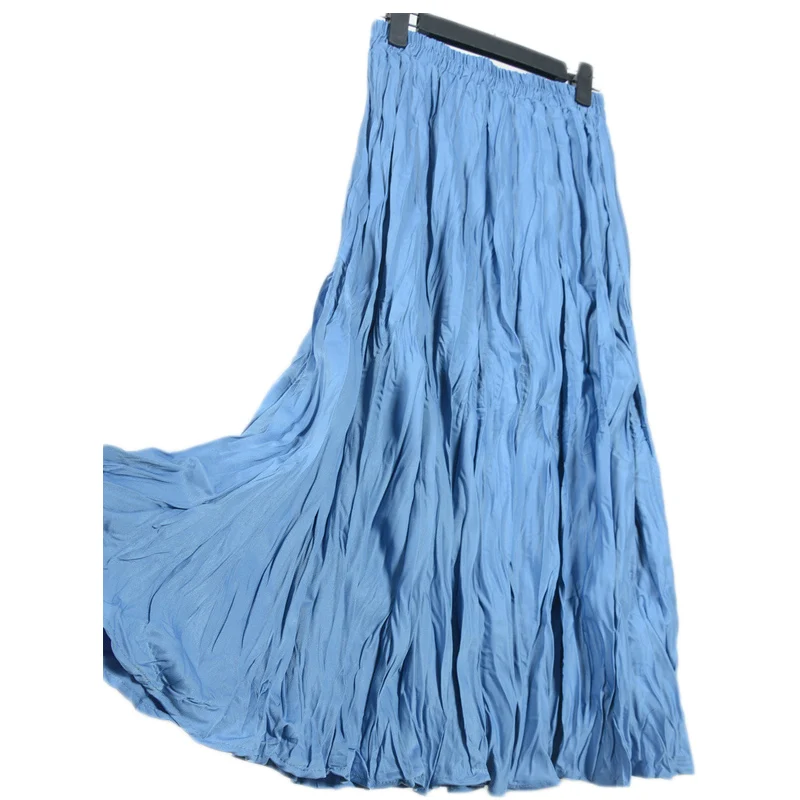 Синяя модная Корейская плиссированная юбка Женская высокая эластичная талия миди длинные юбки женские элегантные черные белые повседневные школьные юбки Femme