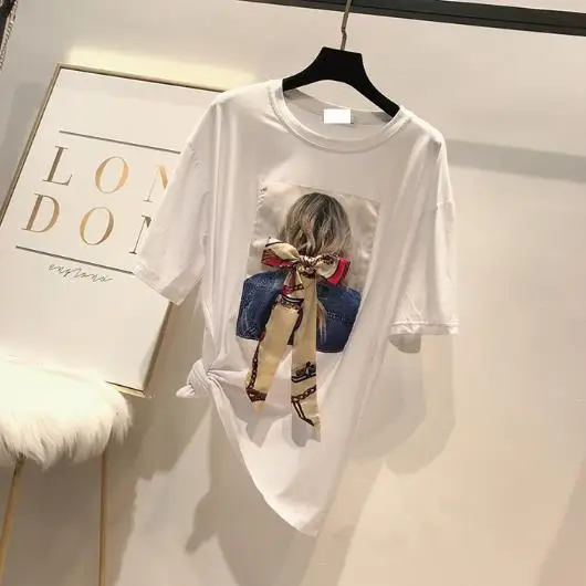

Spring Autumn New Butterfly Knot T-shirt Fashion Female Korean Character Printed Loose Basic Jacket Girl Students Women T Shirts