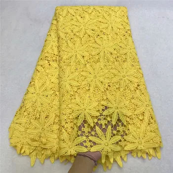 

2021 yellow high quality French Nigerian stones net lace,African tulle mesh lace fabric Water soluble for party dress 5yards/lot