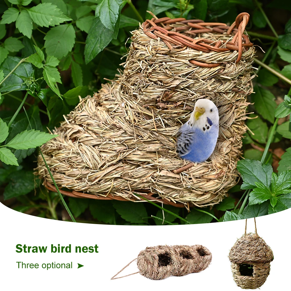 Natural Environmental Straw Roosting Cages For Bird Parrot Small Animals Hut Hanging House Decor