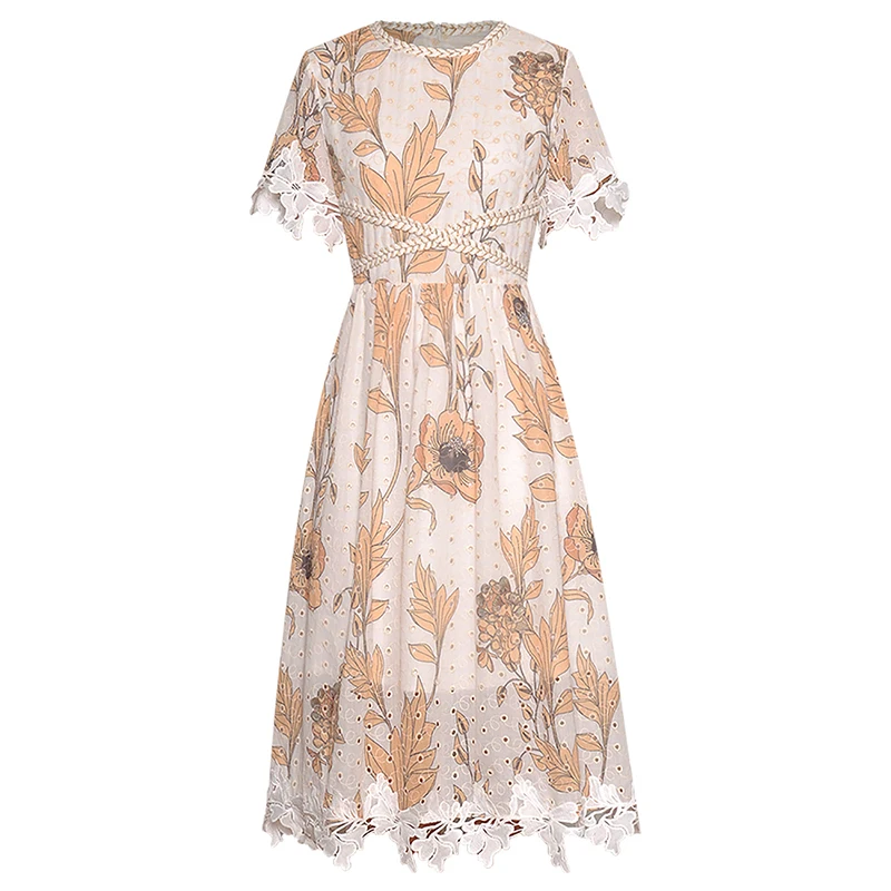 

HIGH QUALITY Newest Fashion 2020 Runway Dress Women's Short Sleeve Floral Print Embroidery Elegant Dress