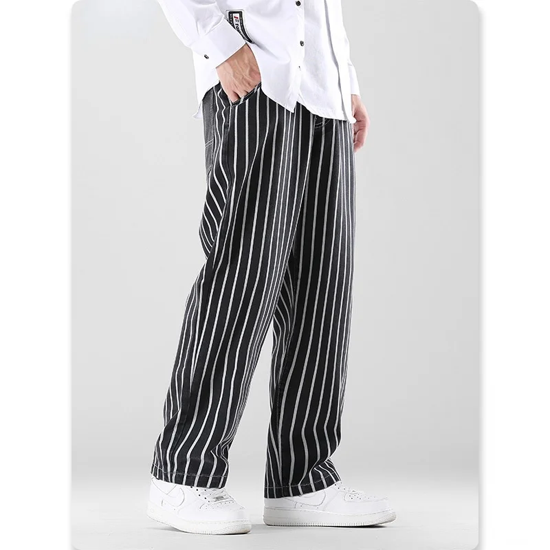 Striped Black Men Jeans Vintage Baggy Casual Straight Pants Streetwear Wide Leg Trousers Autumn Male Big Size Harajuku Clothing 1