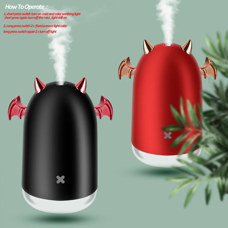230Ml Ultrasonic Air Humidifier Little Devil Usb Aroma Essential Oil Diffuser for Home Car Mist Maker Color Led Lamp