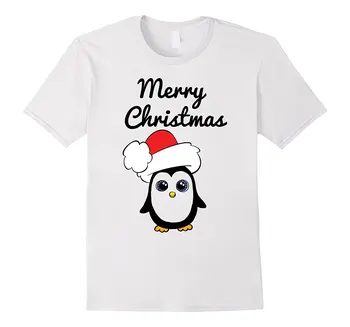 

Penguin T-shirt - Merry Christmas - Cute Penguin with Santa Short Sleeve Round Neck T Shirt PromotionBrand Clothes Summer 2017