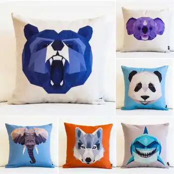 

Geometry Cartoon Animal Discolored Throw Home Pillow Case Coverative Pillow Cover Cotton Linen Pillowcase