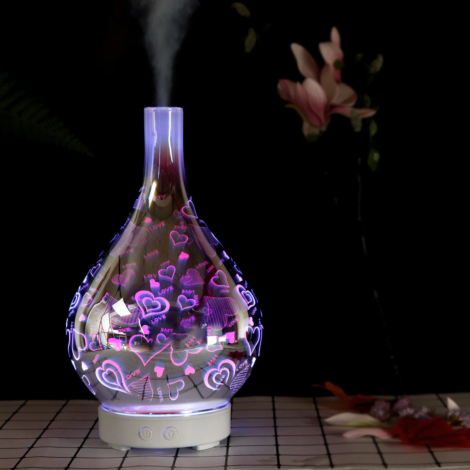 

3D Glass Colorful Ultrasonic Humidifier Mini Household Office Creative Gifts Humidity Aromatherapy Machine OEM