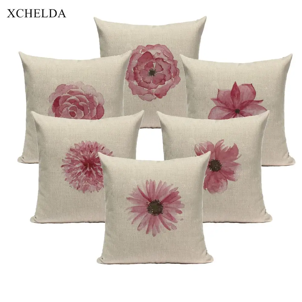 

Cushion Cover Decorative 45*45 Linen Spring Floral Pattern Throw Pillow Case for Sofa Car Seat Pillowcase Home Living Room
