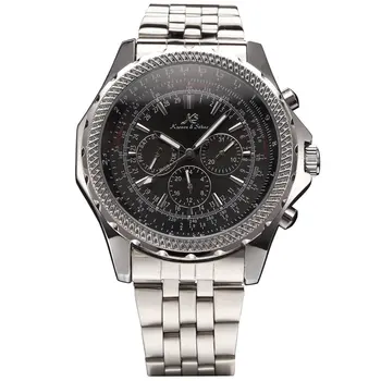 

Men Women 6 Pin High Gloss Stainless Steel Strap Wrist Watch Big Round Dial Casual Business Style Mechanical Watch