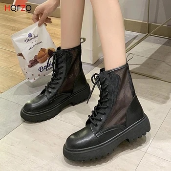 

HQFZO Breathable Mesh Women Ankle Boots Platform Thick Sole Martern Boots Mujer Hollow Soft Shoes Ankle Boots For Women Botas