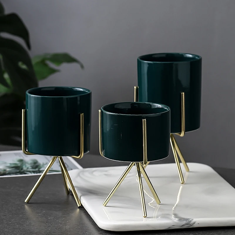 

Nordic Minimalism Style Iron Display Rack with Ceramic Vase Landscape Shelf Flower Plant Pot Stand Decor Vases for Flowers