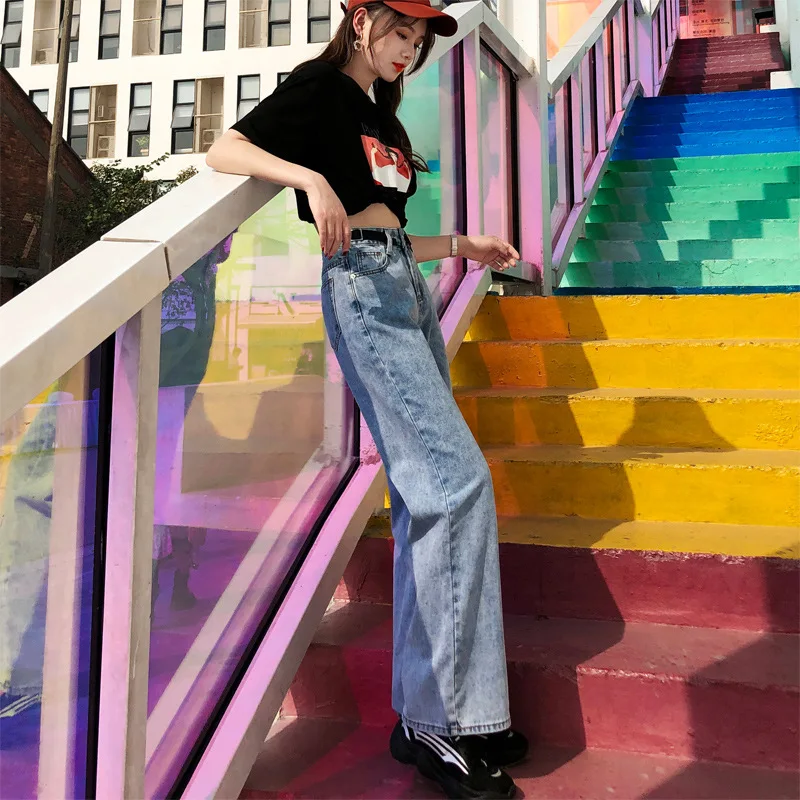 Хлопковые весенние элегантные широкие брюки в новом стиле женские джинсы