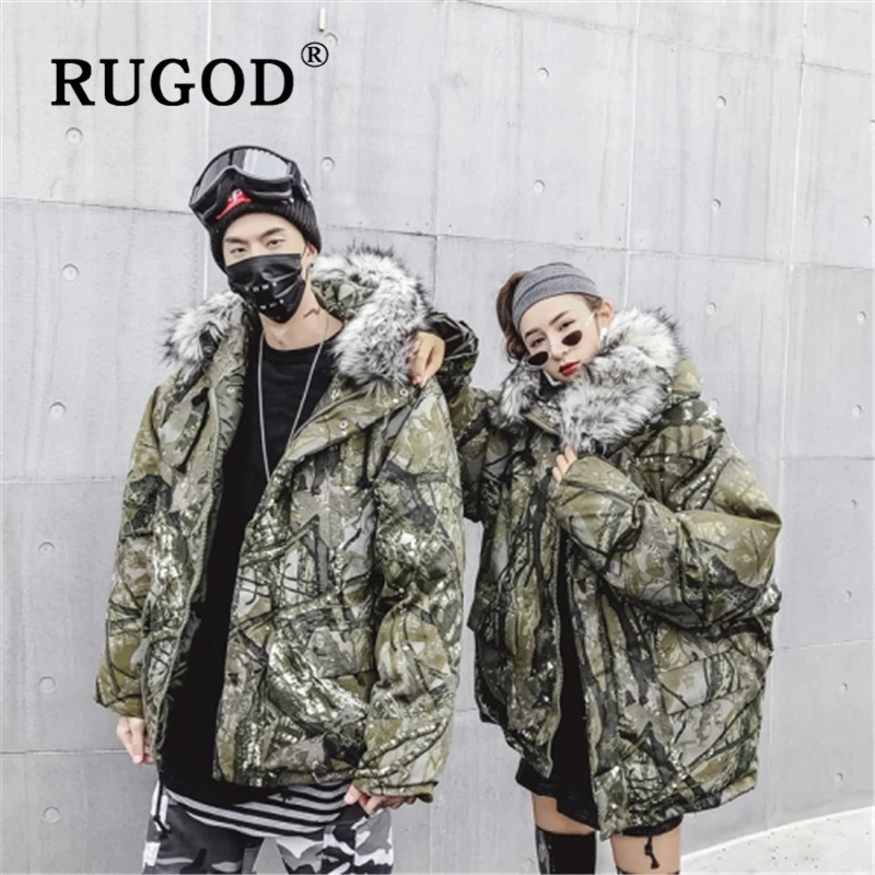 RUGOD/ Новое камуфляжное зимнее хлопковое пальто для женщин, модная меховая парка с капюшоном, длинные пальто, винтажные теплые утолщенные куртки Feminina