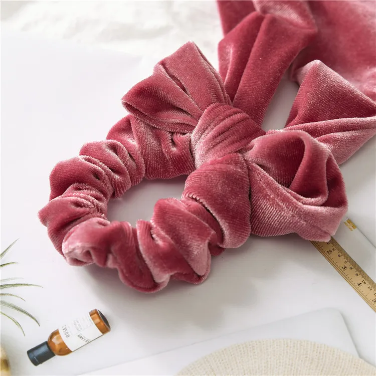 Velvet Ribbon Pleated Tie Elastic Hair Band Hair Headband Hair Accessories Women Solid Color Big Bow Girl Hair Band Bow Ornament