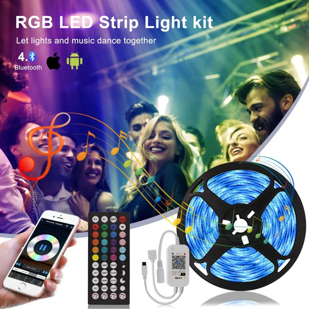 

Bluetooth LED Strip Lights Music Sync DC 12V RGB Tape with Controller 2835 5050 Diode Tape Neon Strip Party Christmas Decoration