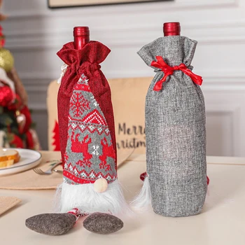 

Christmas Wine Bottle Cover New Year's Bottle Cover Christmas Decoration On The Bottle Table Faceless Old Man Decoration