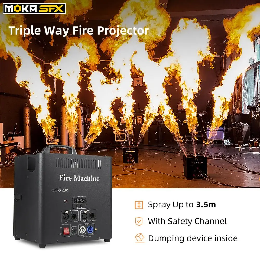 Triple Way Flame Projector dmx fire machine outdoor dj flame machine 6dmx channels high quality valve lcd display