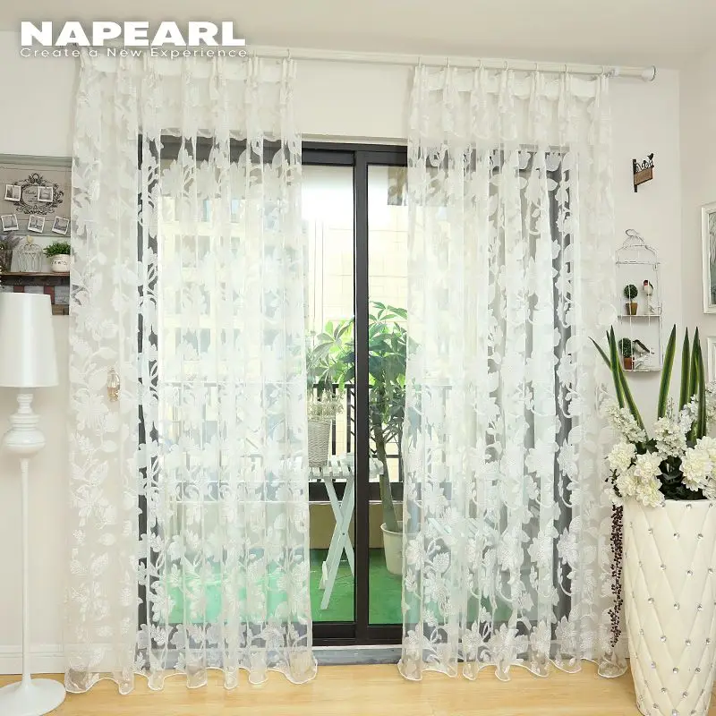 NAPEARL 1 Panel Voile Window Tulle Curtains Jacquard Sheer Leaves Pattern Drapes 
