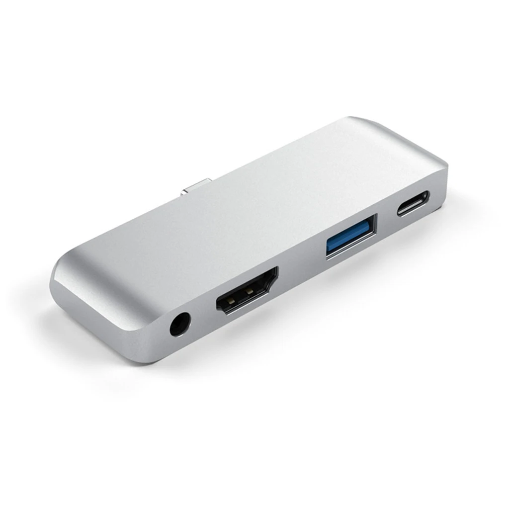 Серебристый USB C концентратор с 3,5 мм аудио разъемом 4K HDMI 5 Гбит/с USB порт 18 Вт зарядка мульти концентратор для для IPad ноутбука планшета Настольный смартфон - Цвет: Серебристый
