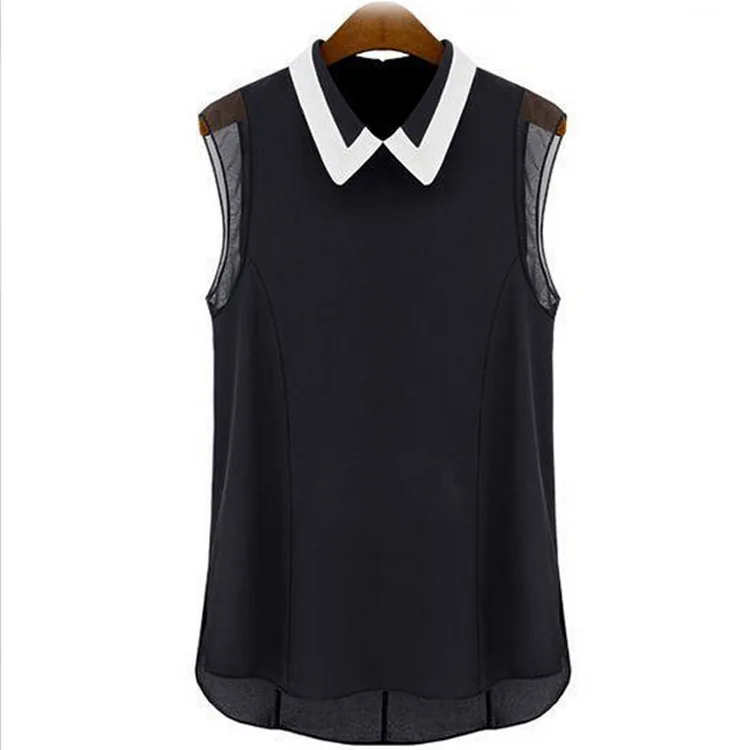 2022 nets yarn sleeveless vest and white snow spins unlined upper garment color matching collar shirt | Женская одежда