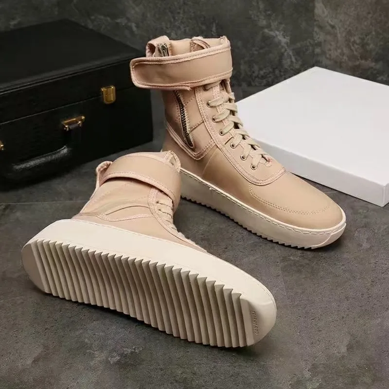 

Sneakers High Street Military Boots Men Top Quality Leather Platform Lace Up Zipper Ankle Boots Fashion Hip Hop Shoes Plus Size