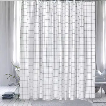 

40 White Plaid Shower Curtain 180CM Waterproof Bathroom Partition Curtain White Polyester Moisture-Proof Shower Curtain D50