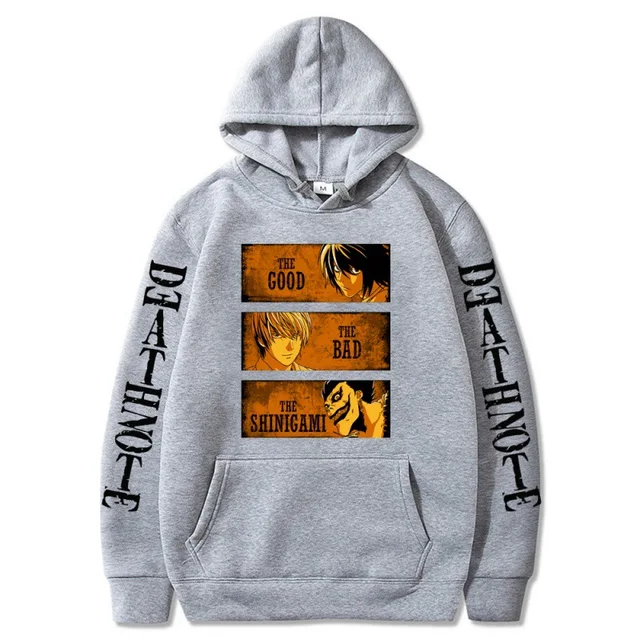 Oversized Men's Hoodie Death Note Anime Harajuku Top Funny Anime Print Unisex Cosplay Cool Sweatshirt Black Clothes Hip Hop Top Gray3