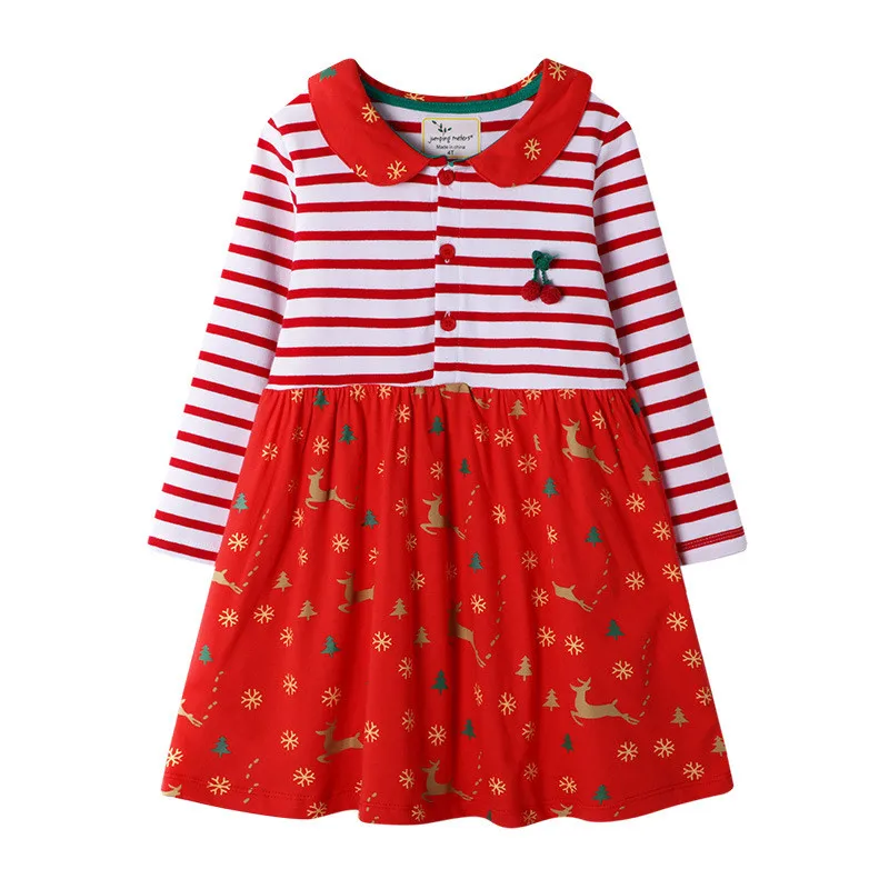 Jumping платья с длинными для маленьких девочек воротник хлопок детская одежда осень весна принцесса Мода Дизайн Дети платья для девочек - Цвет: T7008 Stripe red