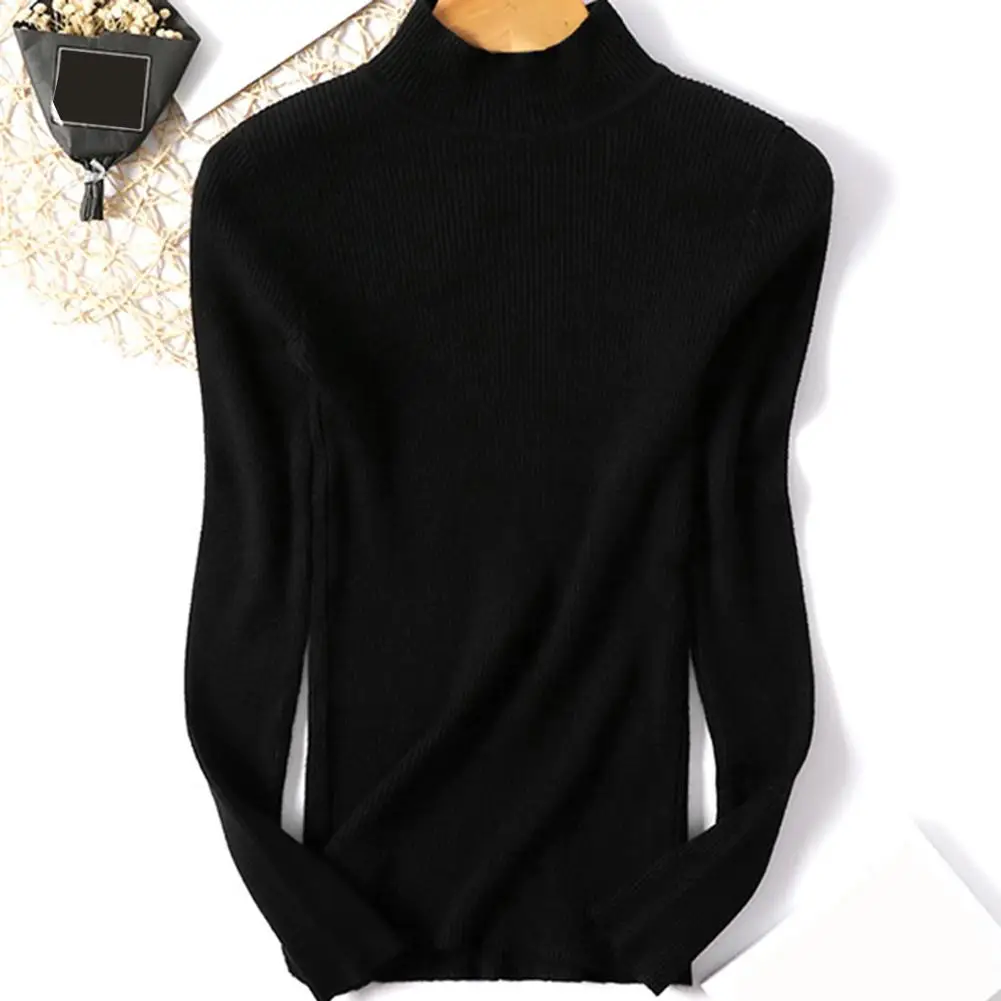 

Autumn Winter Women Solid Color Slim Turtleneck Sweater Knitted Elastic Jumper Turtleneck Women's Clothing Long Sleeve Solid Col