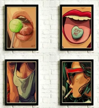 

Sexy Retro Funny Women's Tongue Licking European and American-Style Decorative Painting Canvas Living Room Bedroom Wall Art