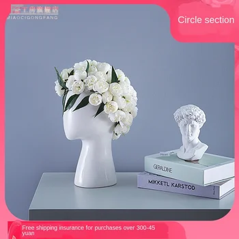 

Nordic Style Creative Human Head Model Ceramic Vase Round Hole Flower Arrangement Home Living Room Decoration Flower Vase A440