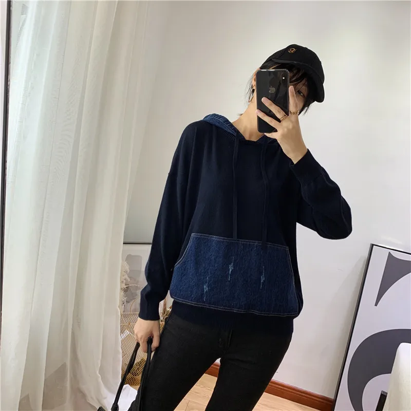 Женское платье-свитер из новой коллекции осень-зима, Ковбойское вязаное пальто с капюшоном и манжетами с длинным рукавом
