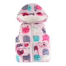 Autumn And Winter New Style Waistcoat Girls Cute Sweet Cartoon Pattern Zipper Hooded Tops Sleeveless Coat Hot Selling