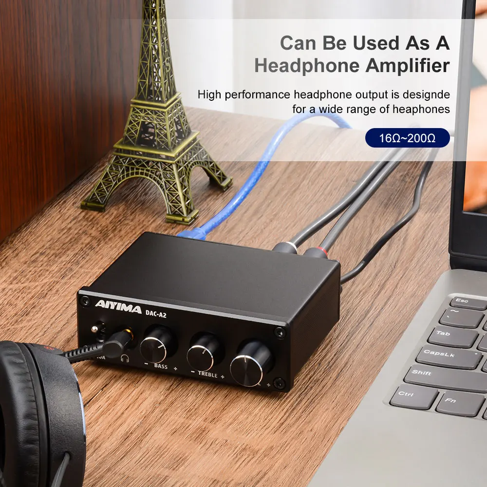 AIYIMA DAC-A2 Amplificador 2.0 Hifi Digital Decoder USB DAC Audio Headphone Amplifier 24Bit 96KHz Coaxial Optical Output RCA 6