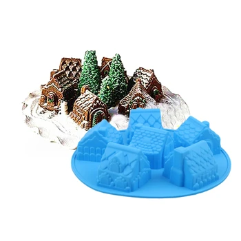 

6 Holes Gingerbread Baking 3D Decorating Tool Silicone Cookies Bakeware Cake Mold Houses Christmas Chocolate