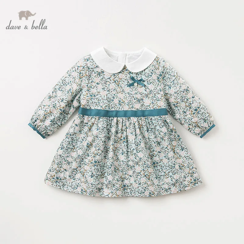 DBJ11569-2 dave bella/осеннее платье принцессы с бантом и цветочным рисунком для маленьких девочек детское модное праздничное платье детская одежда в стиле «лолита»