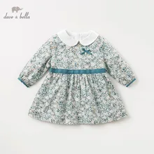 DBJ11569-2 dave bella/осеннее платье принцессы с бантом и цветочным рисунком для маленьких девочек детское модное праздничное платье детская одежда в стиле «лолита»