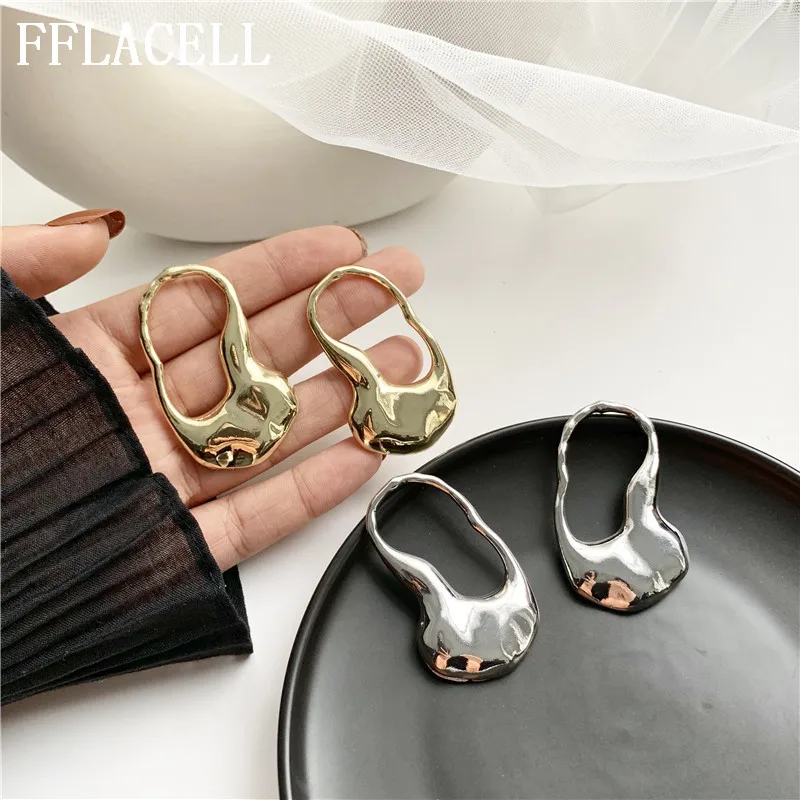 FFLACELL New Hot Metal Irregular Hollow Geometric Minimalism Gold Silver Plated Statement Hoop Earrings for Women Girls Jewelry|Drop Earrings| - AliExpress