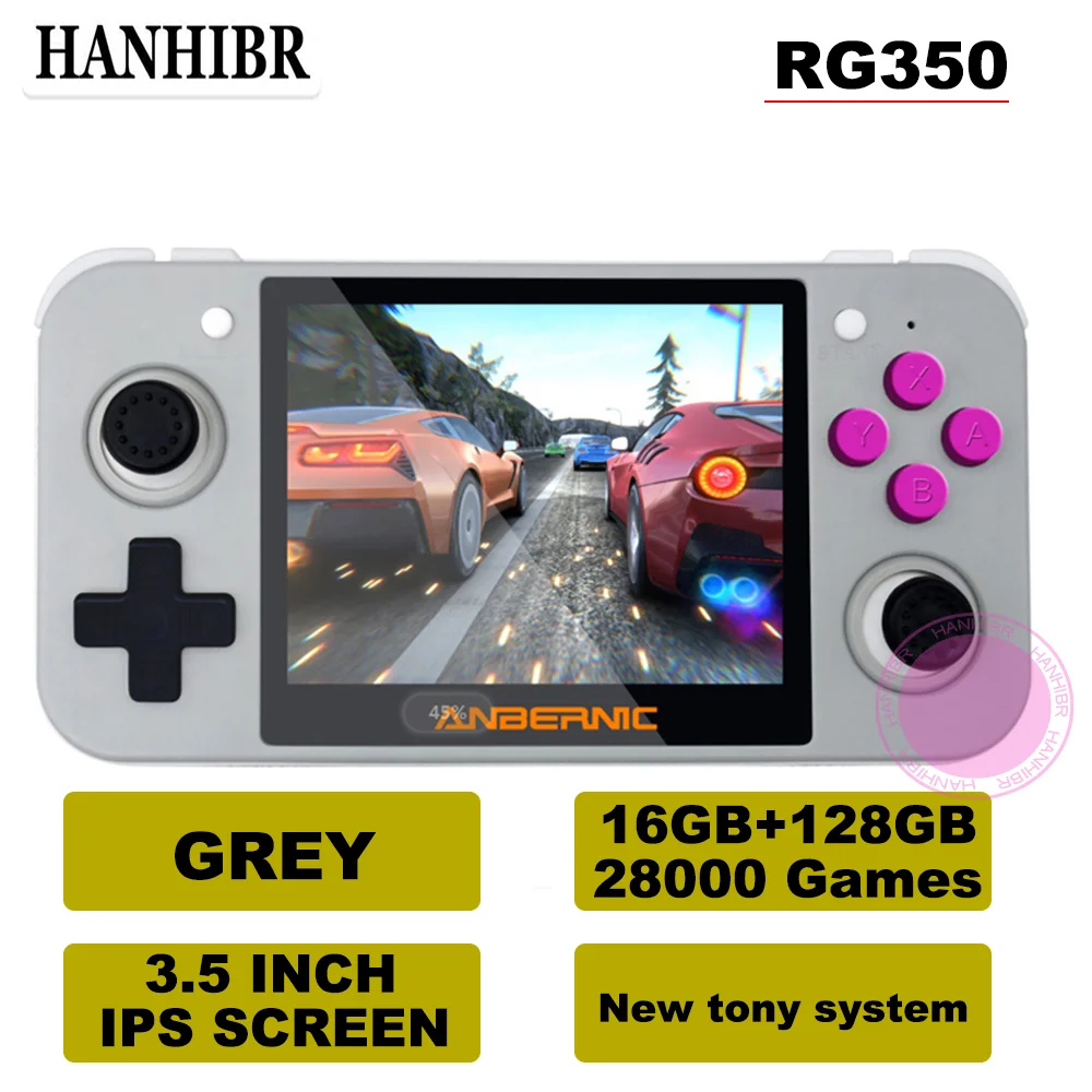 GREY 144G28000Games ANBERNIC RG350 ips Ретро игры 350 видео игры обновление игровой консоли ps1 игры 64 бит opendingux 3,5 дюймов 28000+ игры rg350 - Цвет: GREY 144G28000Games