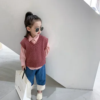 

Children's Knitted Vests 2020 Autumn New Baby Girls Casual Sleeveless Waistcoats Kids Girls Cute Coat Baby Girl Winter Clothes