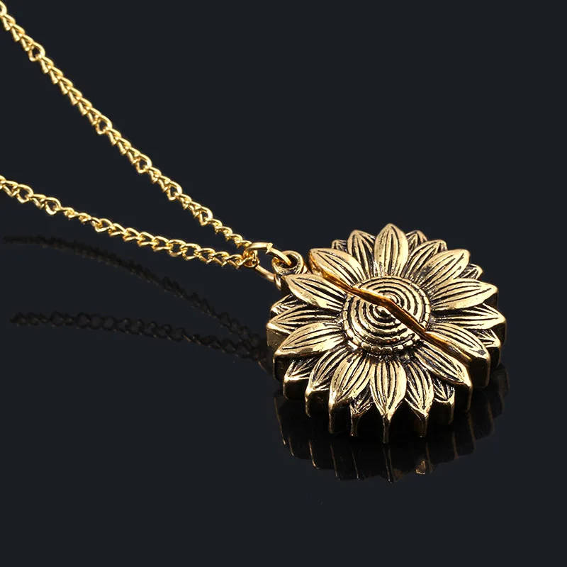 antique gold Новое поступление, ожерелье «солнце», сплав, открытый медальон, Подсолнух, кулон, ожерелье s, Женские Ювелирные изделия, подарок, Прямая поставка - Окраска металла: antique gold