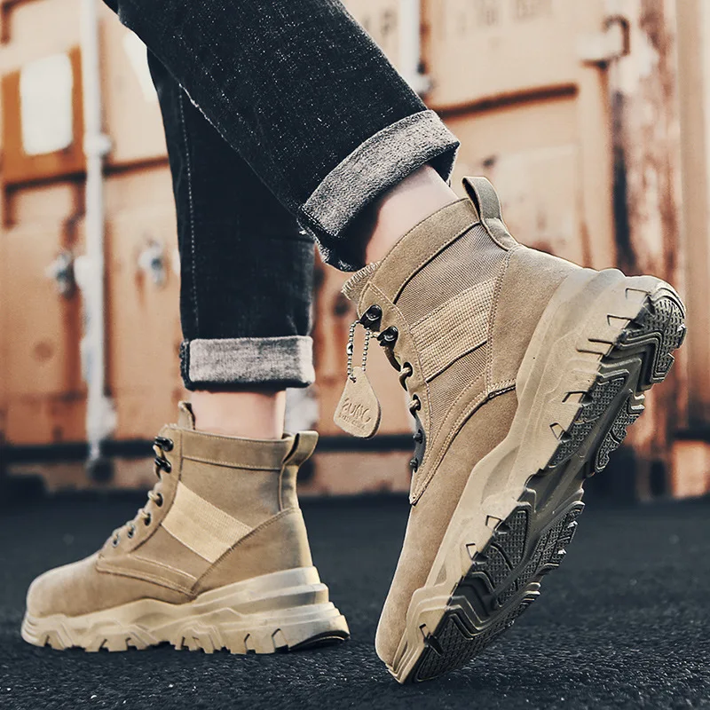 Winter Men Leather Suede Hiking Shoes High Top Shoes Men Outdoor High Quality Sport Hiking Desert Shoes Men Boots Hunting