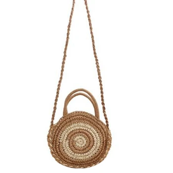 

ASDS-Holiday Beach Woven Bag Round Striped Portable Crossbody Dual-Use Wild Casual Straw Bag