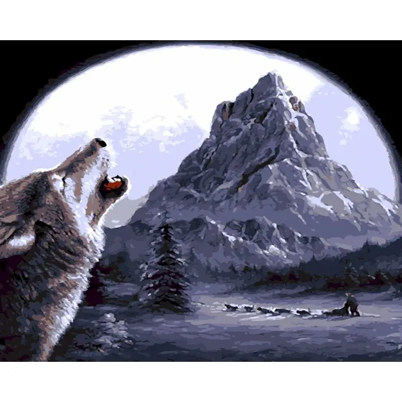 

RUOPOTY DIY Paint By Numbers wolf under the moon For Handpainted Oil by Acrylic Set For Living Room Wall Painting For Home Decor