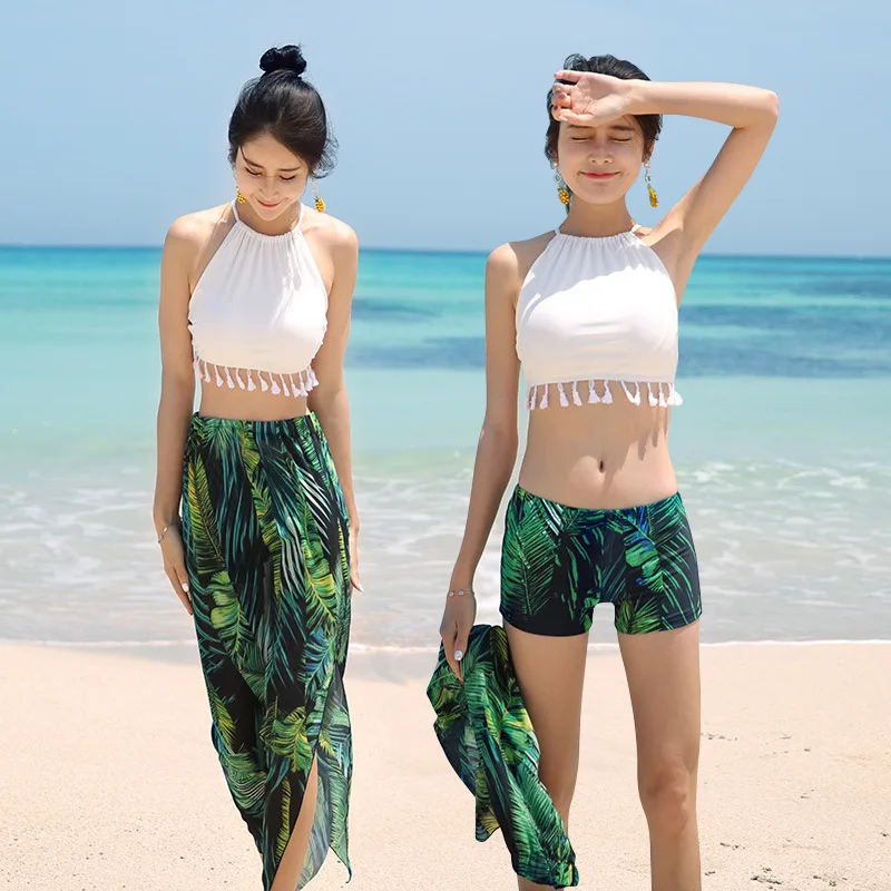 

Bathing Suit Women's Three-piece Set Bikini Split Skirt-Boxer Conservative Belly Covering Slimming Small Bust Gathering Hot Spri